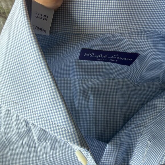 Ralph Lauren Purple Label White and Blue Checks Button Up Shirt Mens 15.5 - Picture 16 of 16